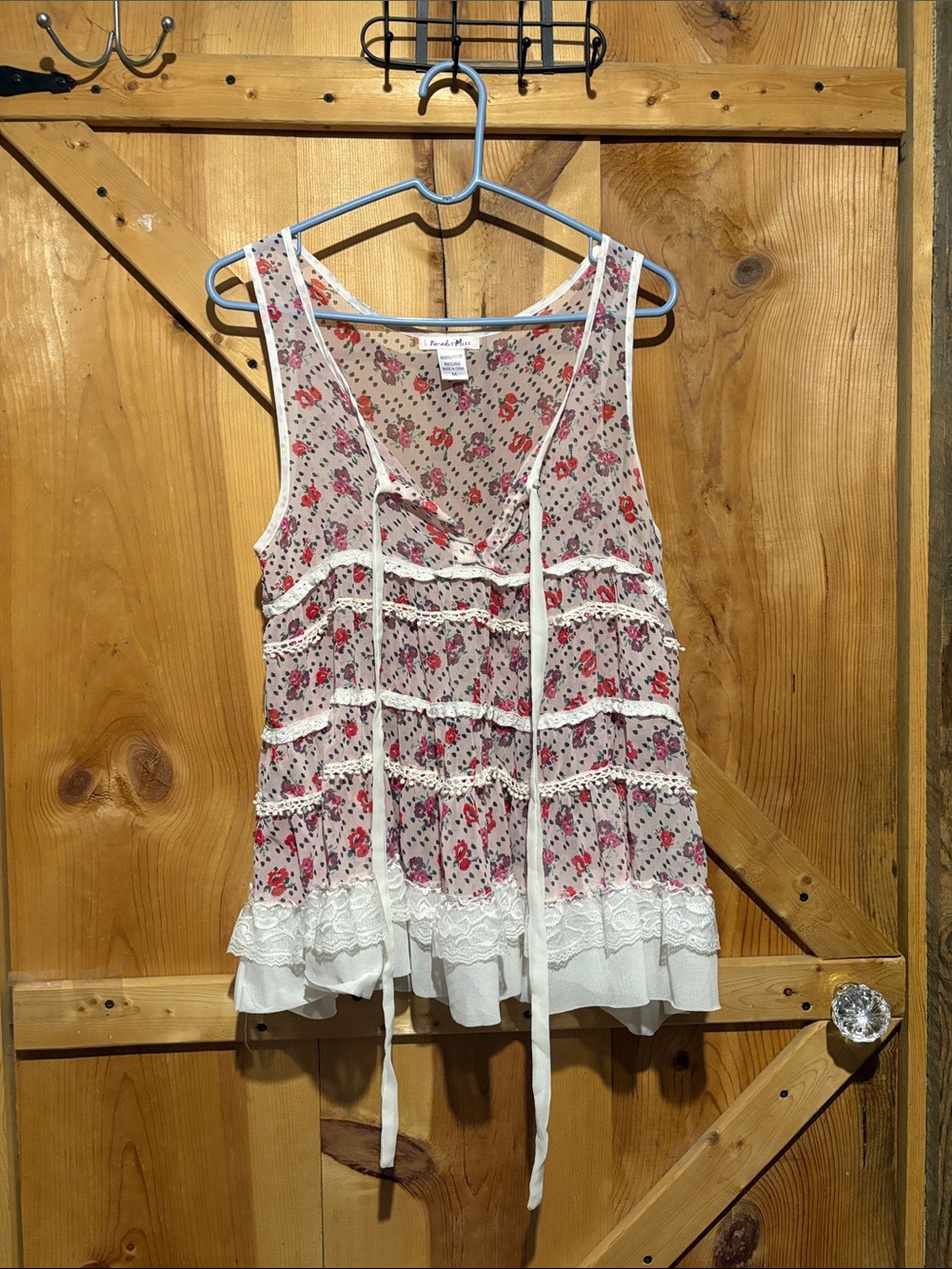 Paradis Miss Pink Floral Lace-Trim Tiered Camisole
